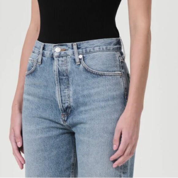 AGOLDE *Altered* 90's Pinch Waist High Rise Straight Cut Off Shorts Navigate 28 - Picture 2 of 16